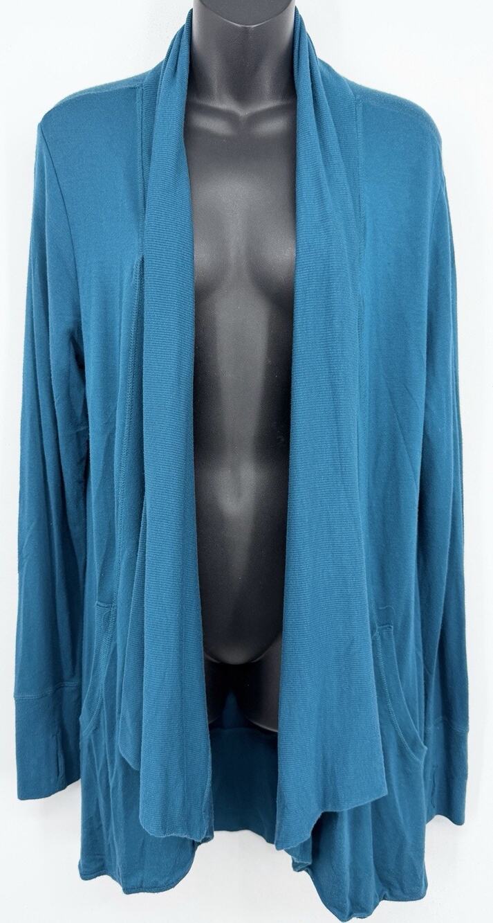 Athleta Womens Blue Open Cardigan Medium Bohemian Comfort Casual Office Teal